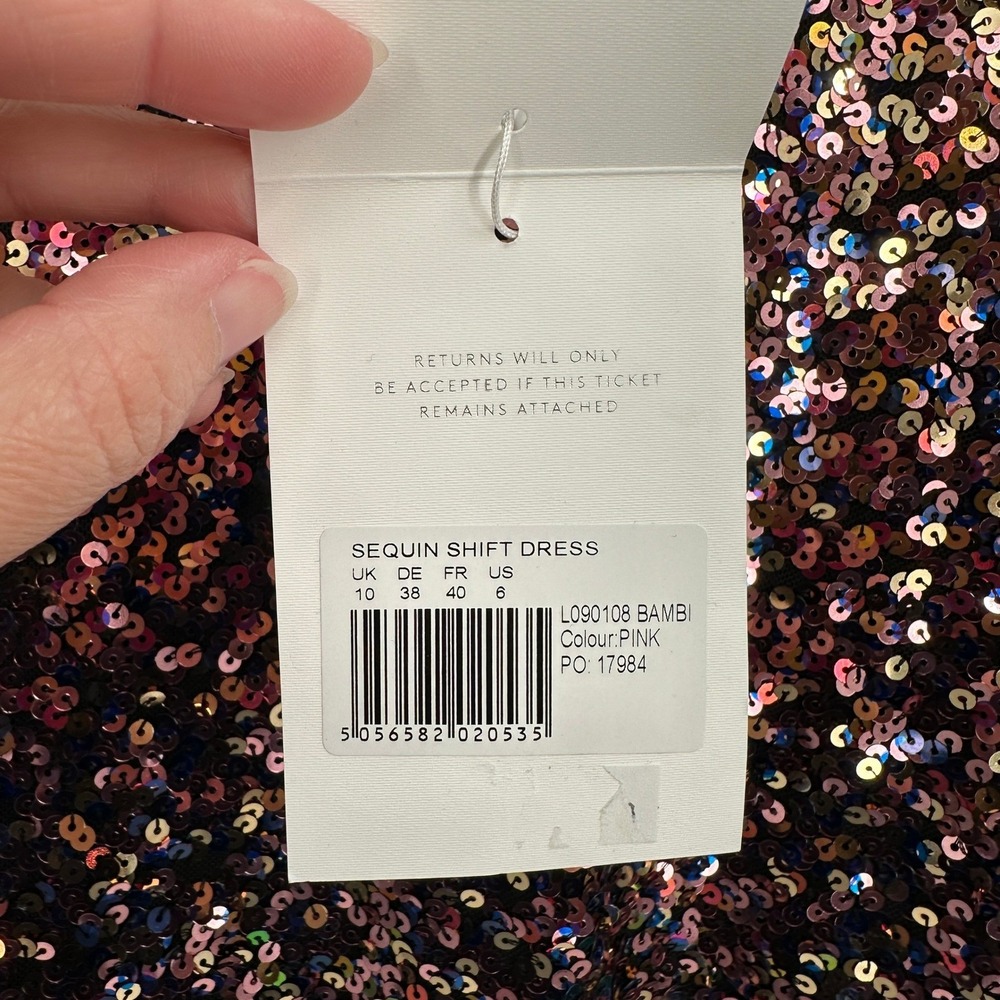 Seraphine Luxe Bambi Pink Sequin Shift Dress‎ Womens 6 Short Sleeve Mini NWT - Picture 4 of 10